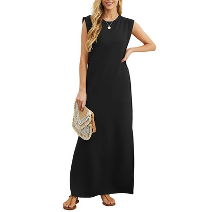 Knitterfreies Freizeitkleid für Damen mit geteiltem Saum