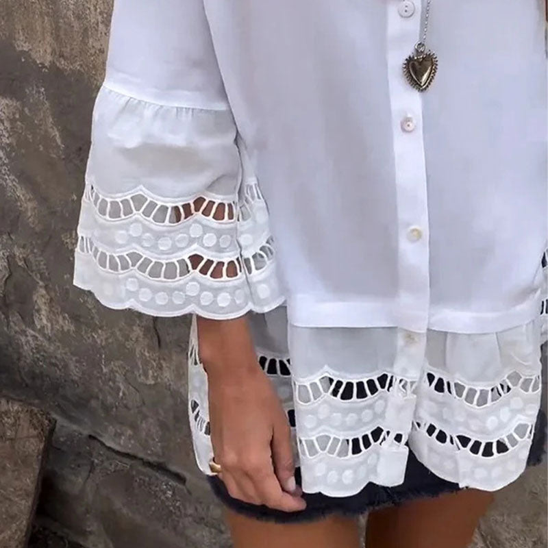 💕 Élégant et confortable 💖Chemise à manches mi-longues avec motif patchwork creux
