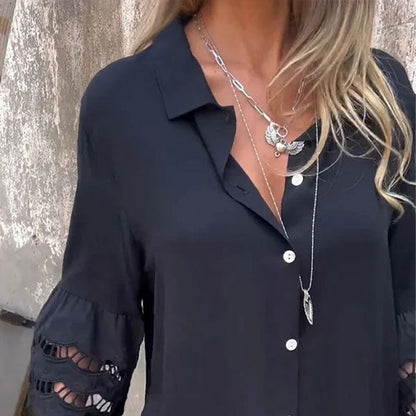 💕 Élégant et confortable 💖Chemise à manches mi-longues avec motif patchwork creux