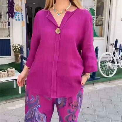 📦Бесплатна достава💖Женски комплет од 2 комада мајице дугих рукава и широких панталона са лежерним принтом✨