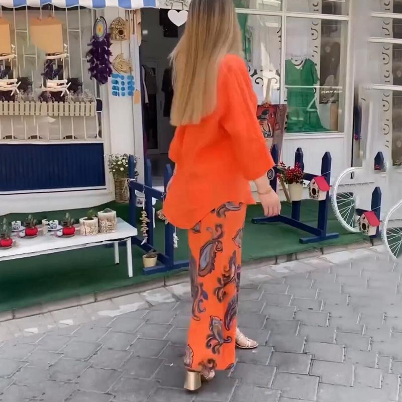 📦Бесплатна достава💖Женски комплет од 2 комада мајице дугих рукава и широких панталона са лежерним принтом✨