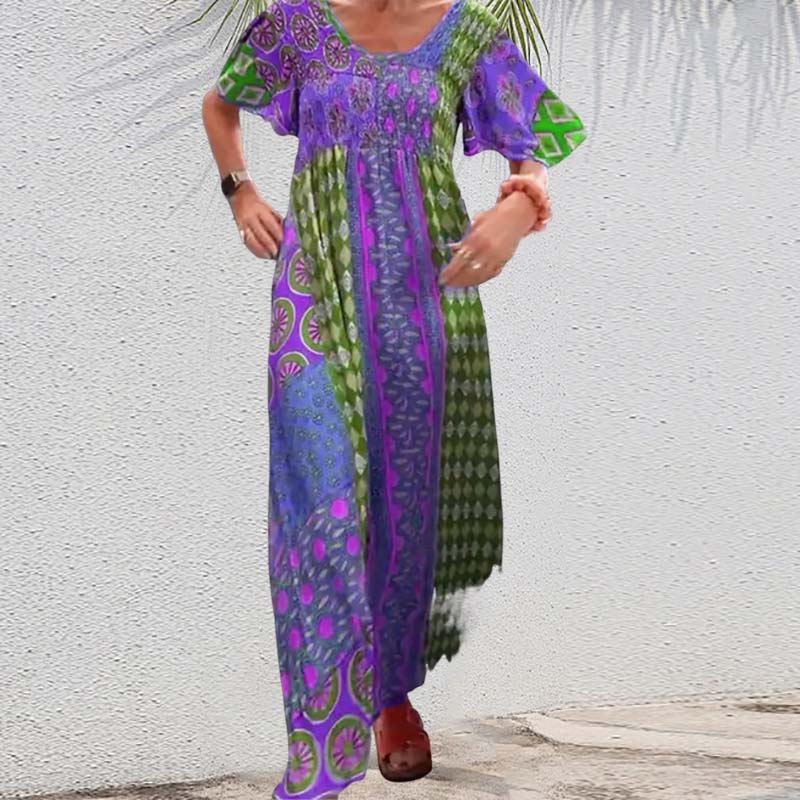 💕SCONTO DEL 50%💃Abito lungo colorato con patchwork bohémien per donna