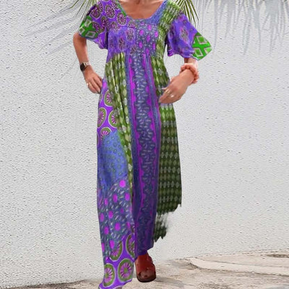 💕SCONTO DEL 50%💃Abito lungo colorato con patchwork bohémien per donna