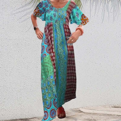 💕SCONTO DEL 50%💃Abito lungo colorato con patchwork bohémien per donna