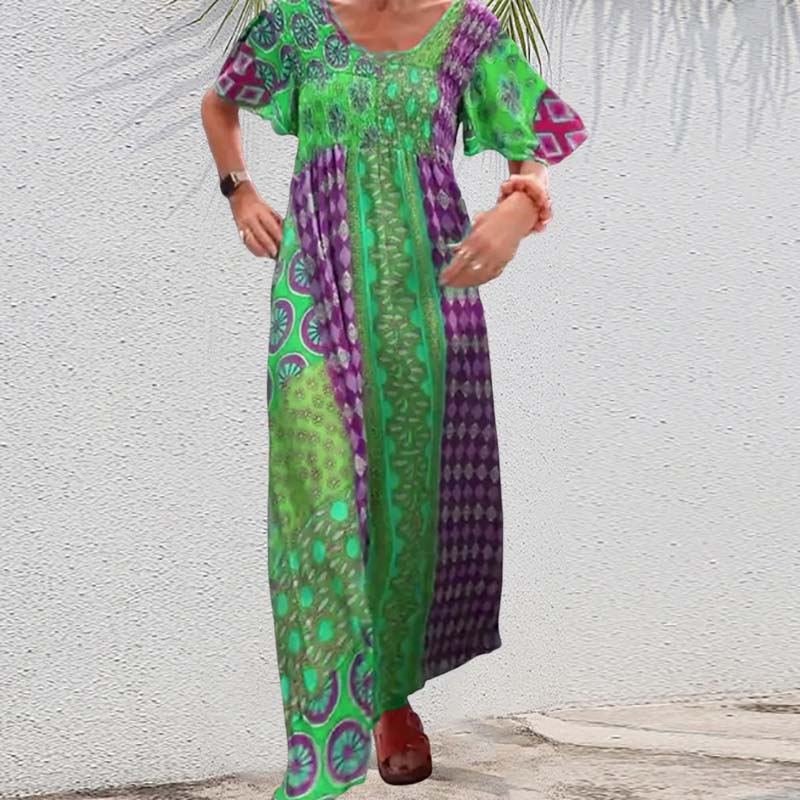 💕SCONTO DEL 50%💃Abito lungo colorato con patchwork bohémien per donna