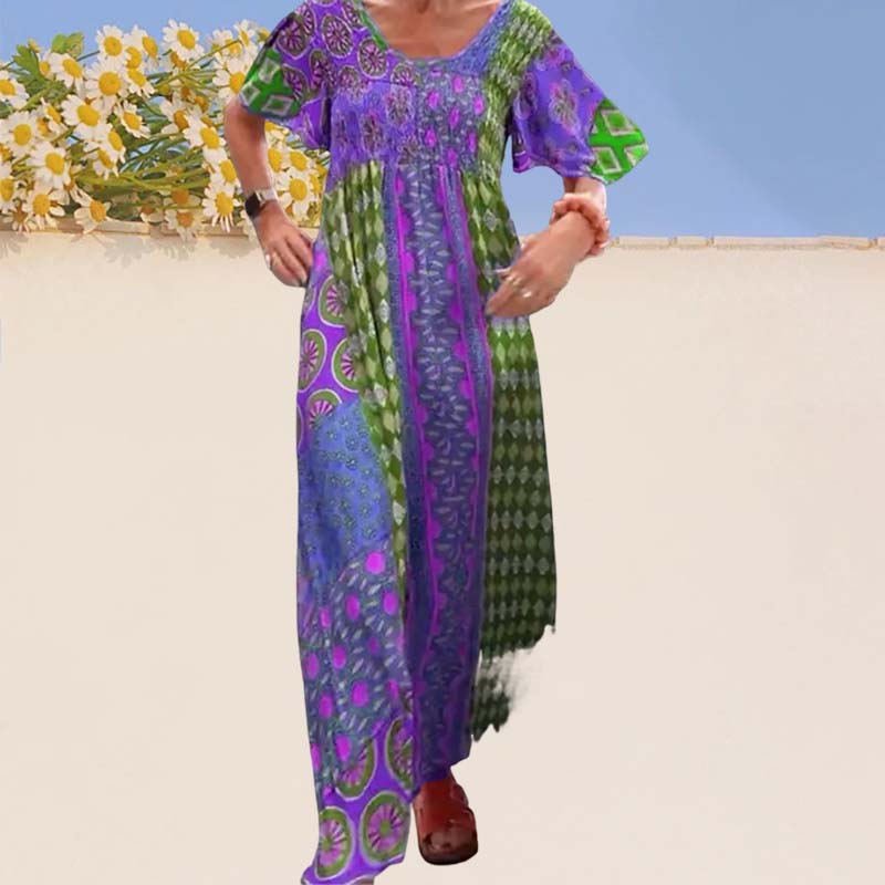 💕SCONTO DEL 50%💃Abito lungo colorato con patchwork bohémien per donna