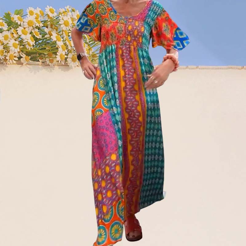 💕SCONTO DEL 50%💃Abito lungo colorato con patchwork bohémien per donna