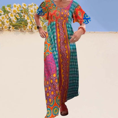 💕SCONTO DEL 50%💃Abito lungo colorato con patchwork bohémien per donna