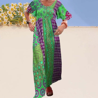 💕SCONTO DEL 50%💃Abito lungo colorato con patchwork bohémien per donna