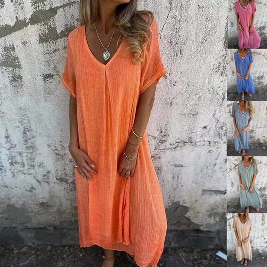 ⏳Limited time 50% discount💥Casual V-neck cotton linen dress for women