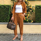 Damen-Set aus langärmligem Hemd und Hose aus Baumwolle und Leinen