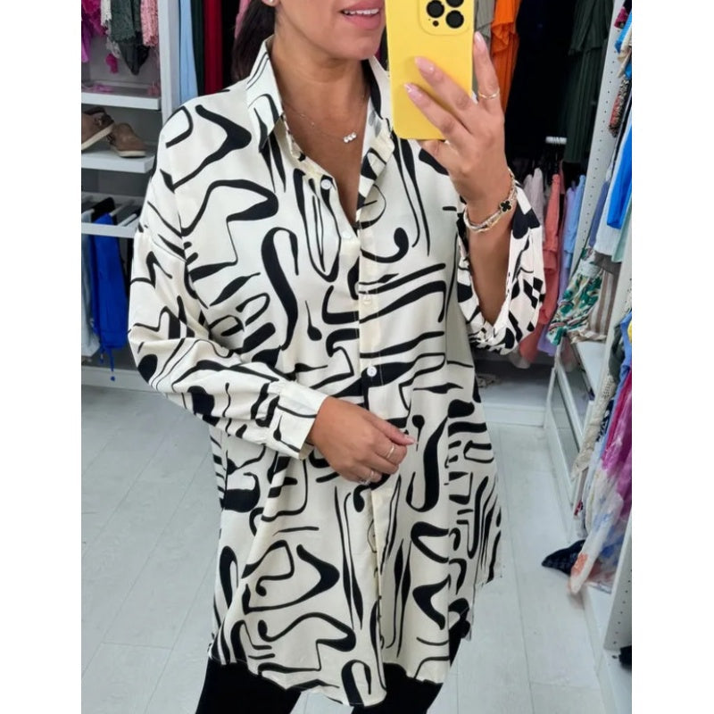 💥Limited time 66% DISCOUNT 💕Casual, trendy long-sleeved shirt with lapels and print for women