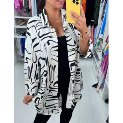 💥Limited time 66% DISCOUNT 💕Casual, trendy long-sleeved shirt with lapels and print for women