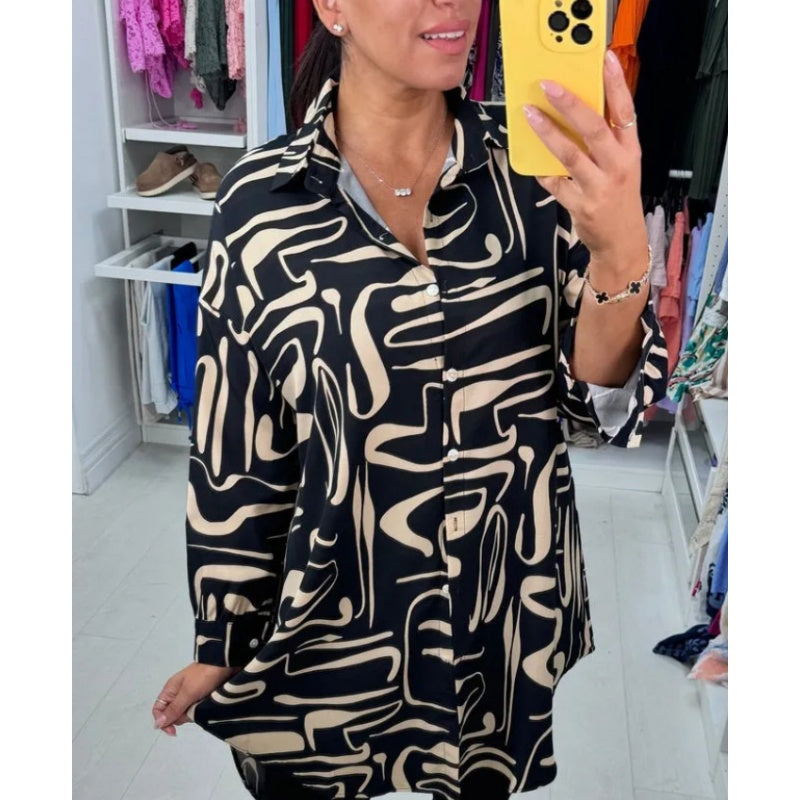 💥Limited time 66% DISCOUNT 💕Casual, trendy long-sleeved shirt with lapels and print for women