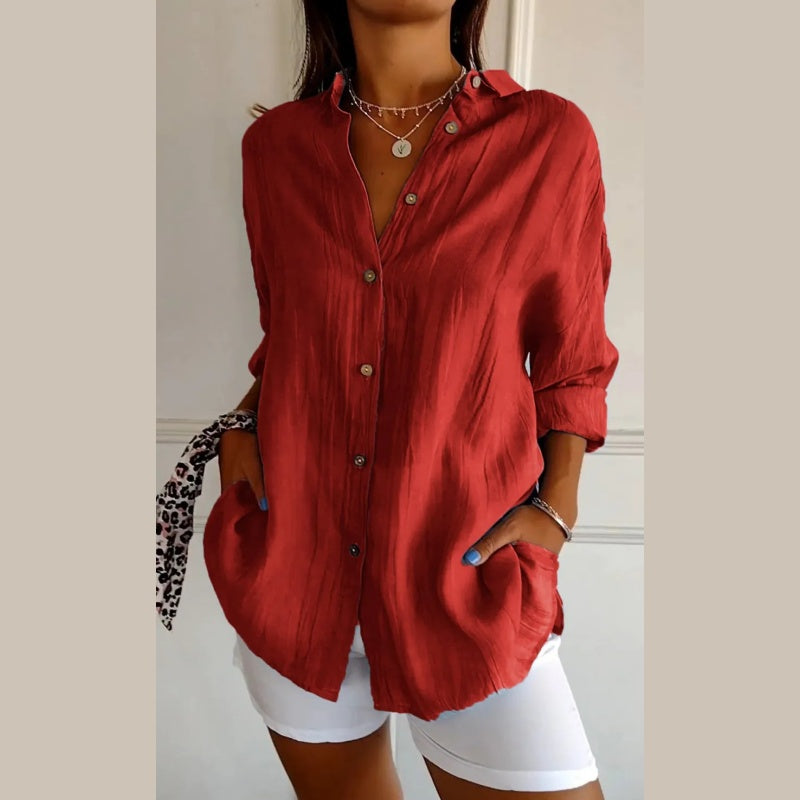 🌷Frühling Hot Sale 50% Rabatt🍃Klassisches, faltes strukturiertes einreißiges Revershemd für Frauen