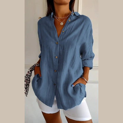 🌷Frühling Hot Sale 50% Rabatt🍃Klassisches, faltes strukturiertes einreißiges Revershemd für Frauen