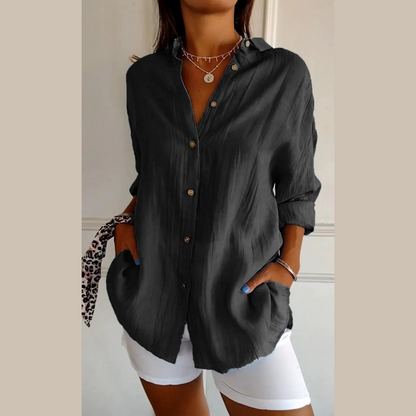 🌷Frühling Hot Sale 50% Rabatt🍃Klassisches, faltes strukturiertes einreißiges Revershemd für Frauen