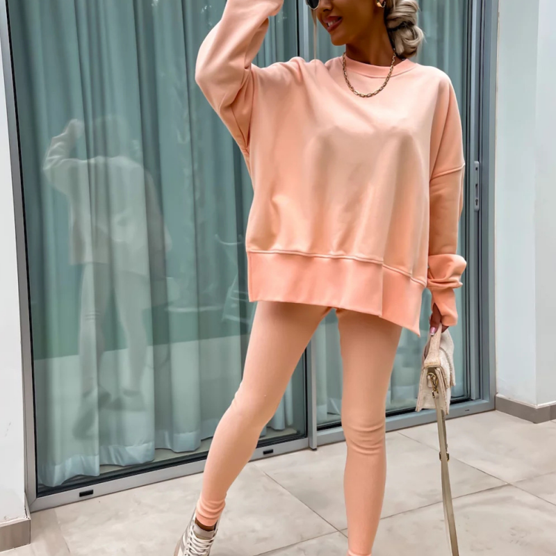 💝✨ Completo sportivo ed elegante in due pezzi: felpa monocromatica a maniche lunghe e leggings da donna