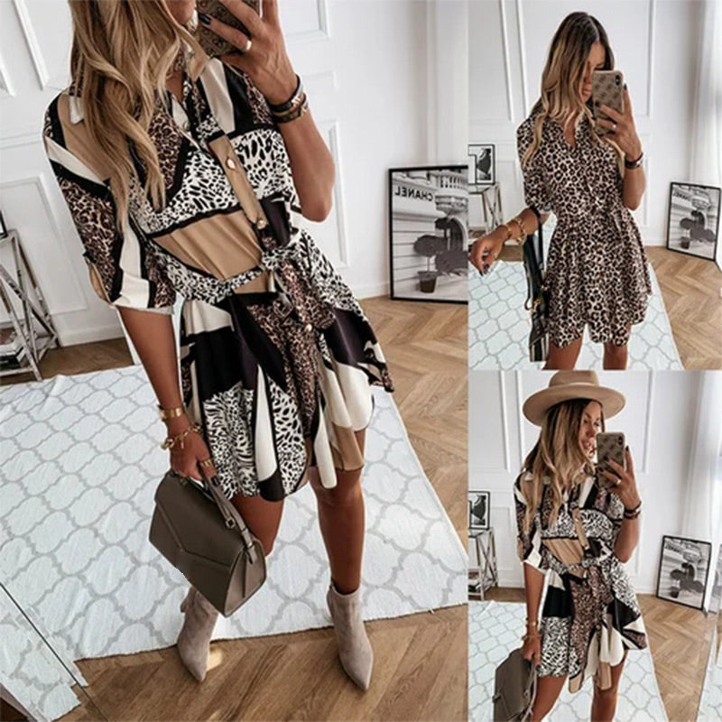 Abito a camicia corta con motivi animali per donne