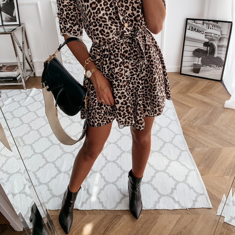 Abito a camicia corta con motivi animali per donne