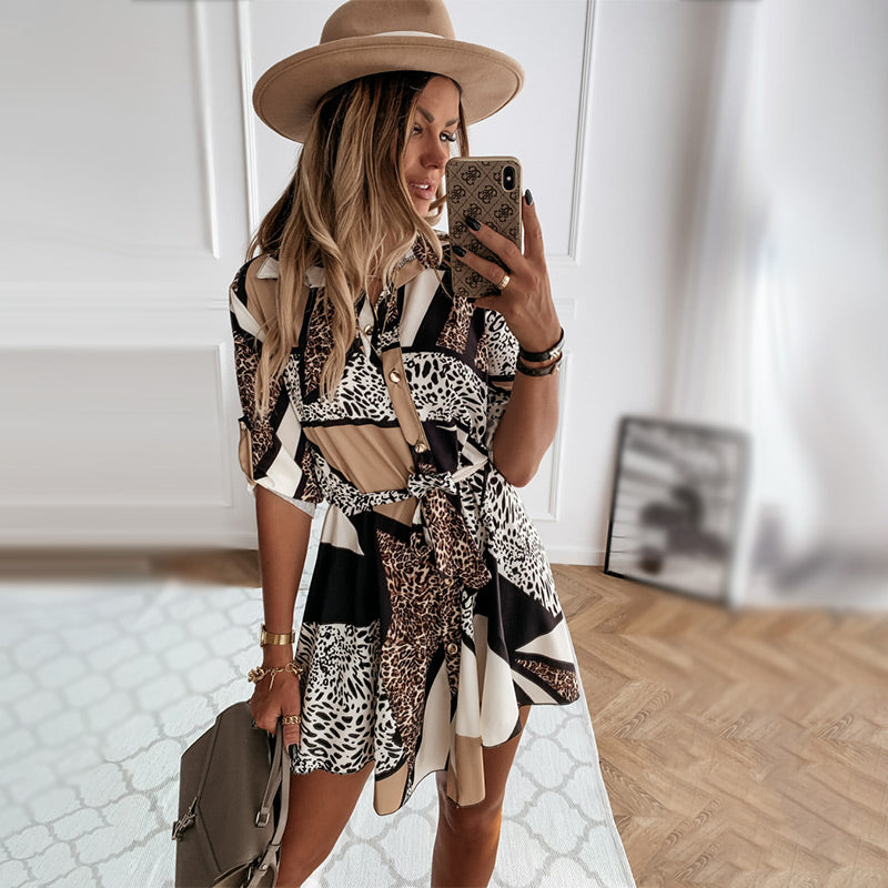 Abito a camicia corta con motivi animali per donne