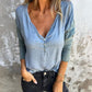 Trendy einfarbiges Langarm-Top mit V-Ausschnitt für Damen