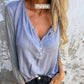 Trendy einfarbiges Langarm-Top mit V-Ausschnitt für Damen