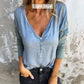 Trendy einfarbiges Langarm-Top mit V-Ausschnitt für Damen