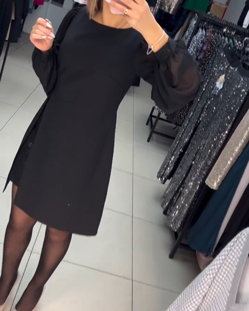 💖Eenvoudige, elegante, sexy, zijdezachte jurk met lange mouwen