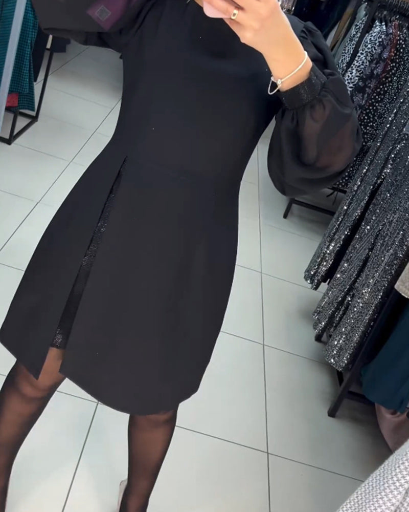 💖Eenvoudige, elegante, sexy, zijdezachte jurk met lange mouwen