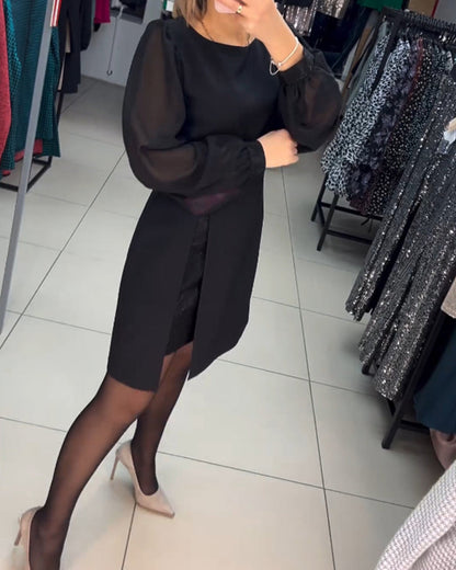 💖Eenvoudige, elegante, sexy, zijdezachte jurk met lange mouwen