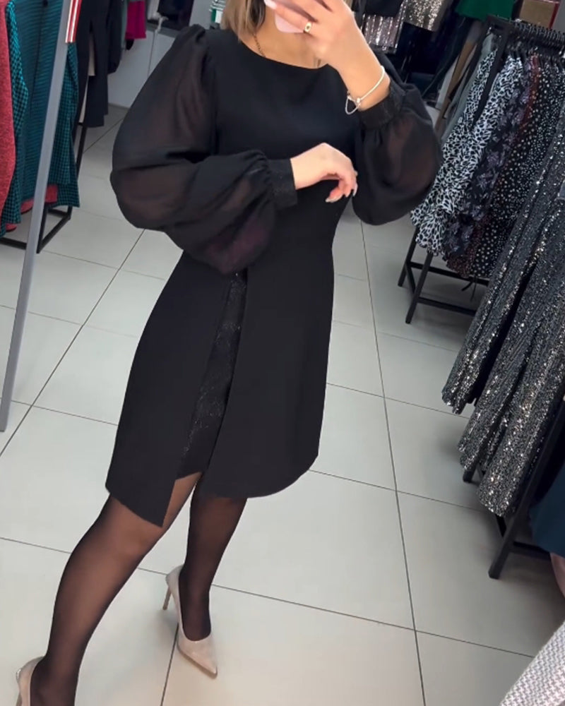 💖Eenvoudige, elegante, sexy, zijdezachte jurk met lange mouwen
