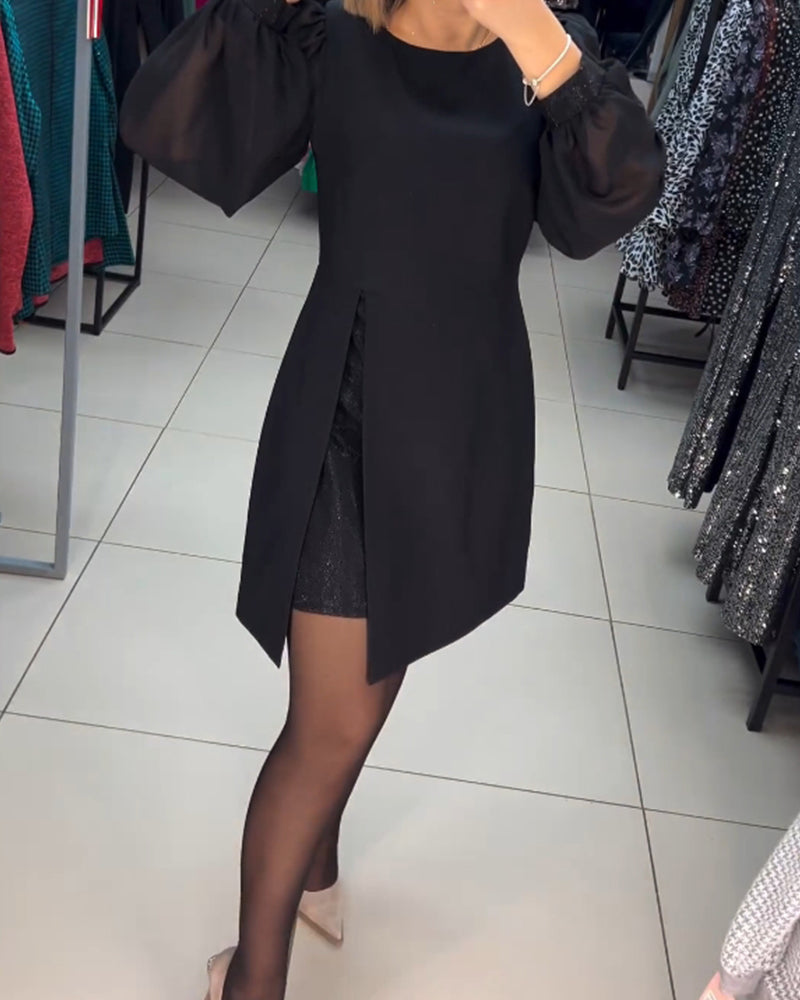 💖Eenvoudige, elegante, sexy, zijdezachte jurk met lange mouwen