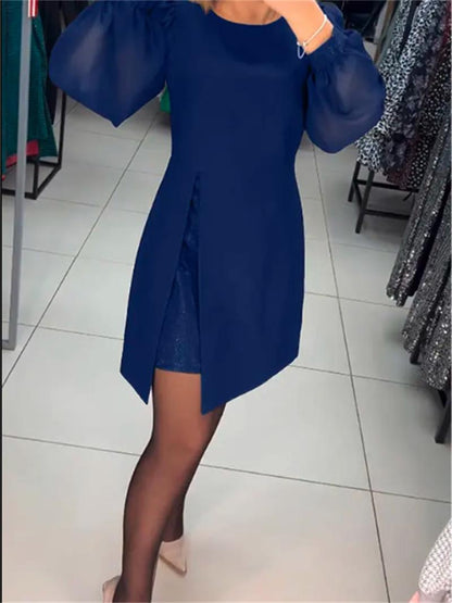 💖Eenvoudige, elegante, sexy, zijdezachte jurk met lange mouwen