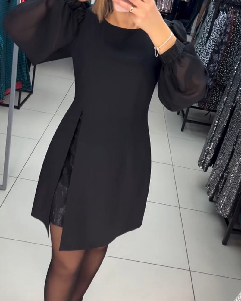 💖Eenvoudige, elegante, sexy, zijdezachte jurk met lange mouwen