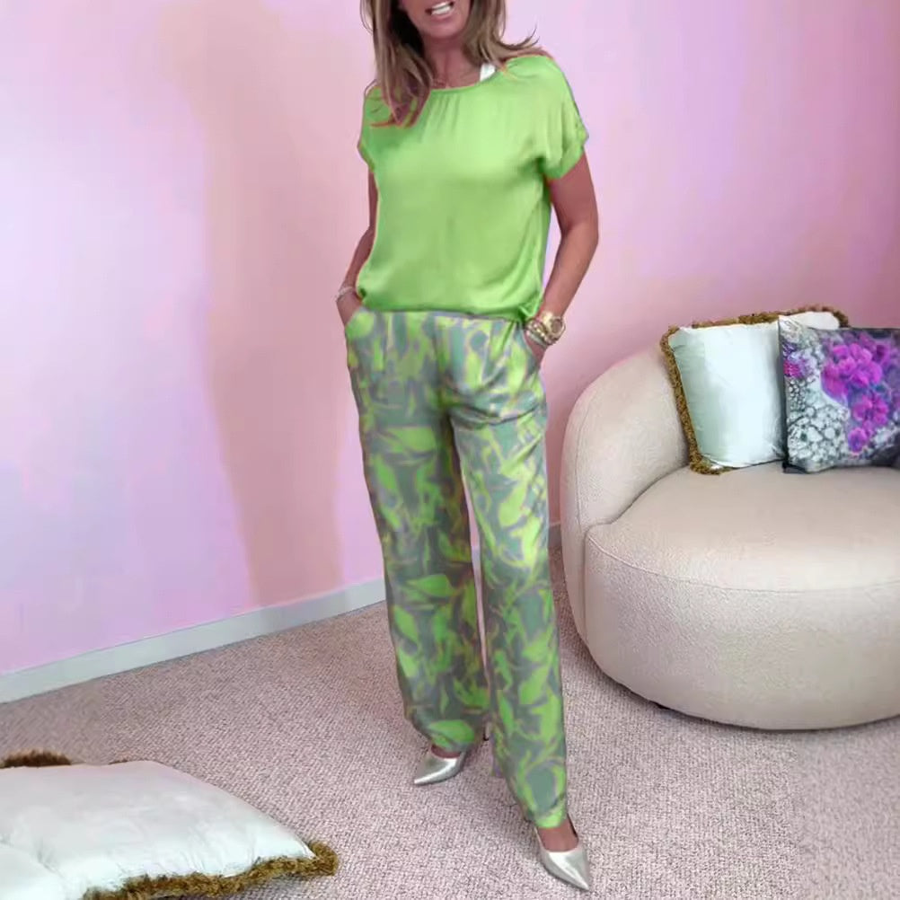 🔥Saldi estivi🔥Completo 2 pezzi con top e pantaloni a gamba larga stampati