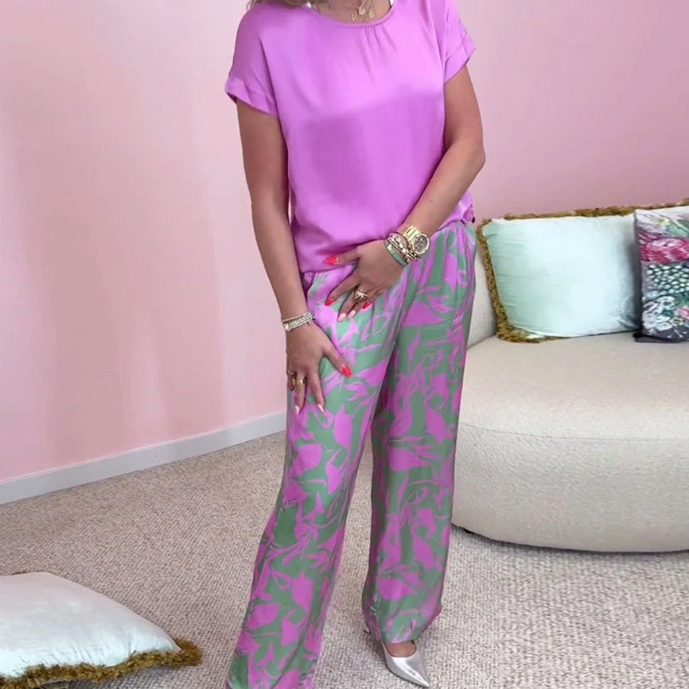🔥Saldi estivi🔥Completo 2 pezzi con top e pantaloni a gamba larga stampati
