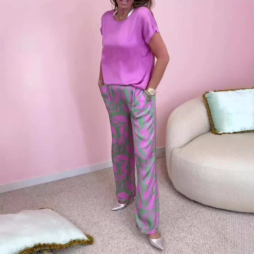 🔥Saldi estivi🔥Completo 2 pezzi con top e pantaloni a gamba larga stampati