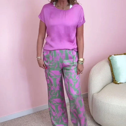 🔥Saldi estivi🔥Completo 2 pezzi con top e pantaloni a gamba larga stampati