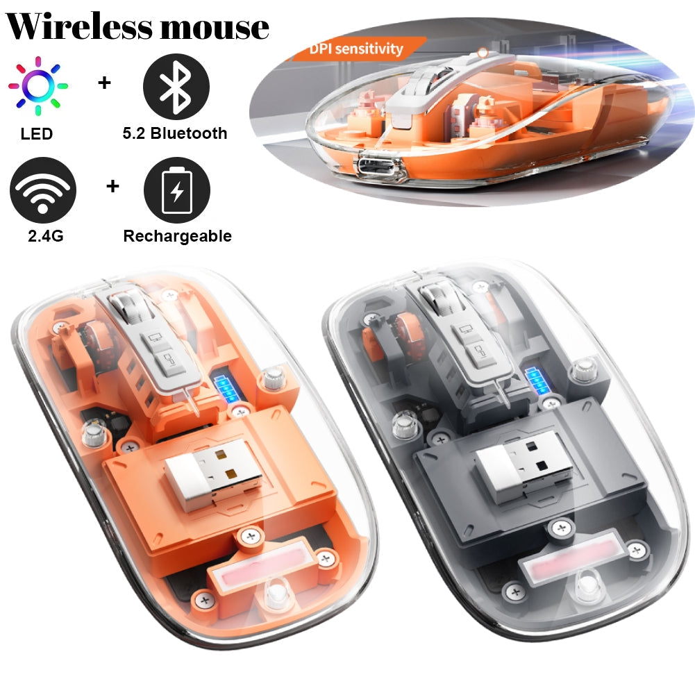 Rechargeable wireless bluetooth mouse with a transparent housing