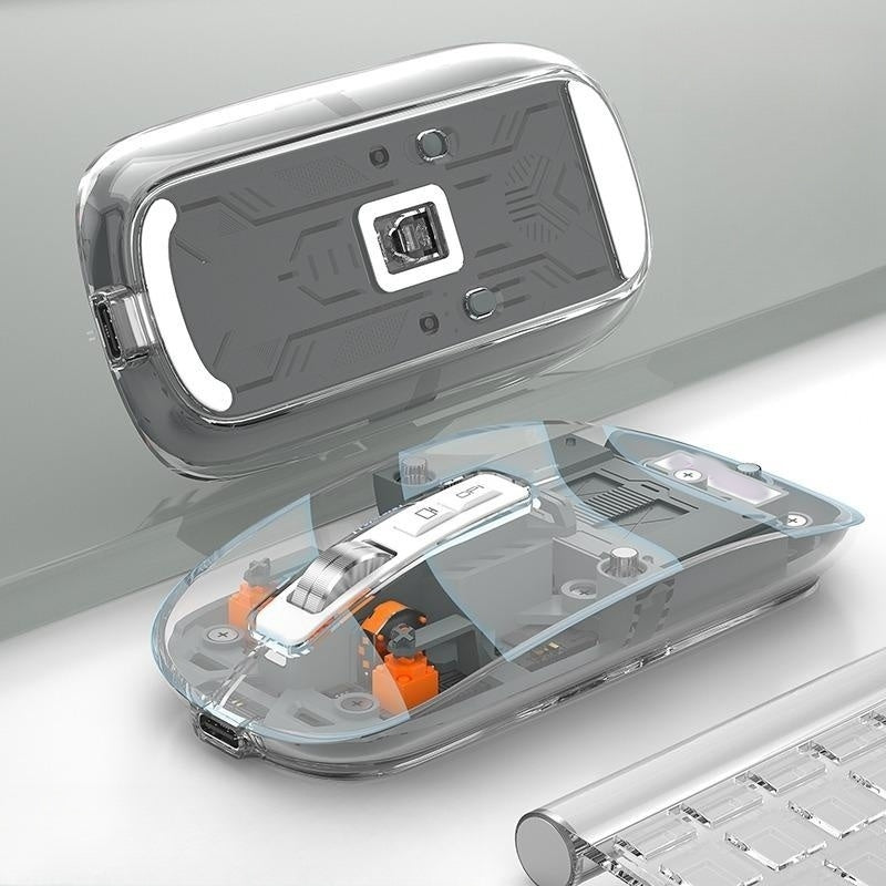 Rechargeable wireless bluetooth mouse with a transparent housing