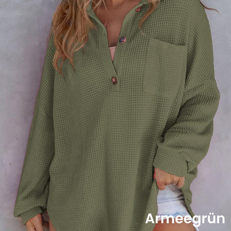 💥Fréi Hierscht Spezialitéiten 58% Rabatt🥰locker, eenfaarweg Waffelstrickhemd fir Fraen