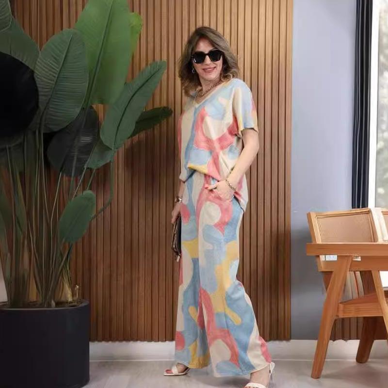 💥Descuento del 59% por tiempo limitado 💕Conjunto de top y pantalón con escote en pico en color contraste