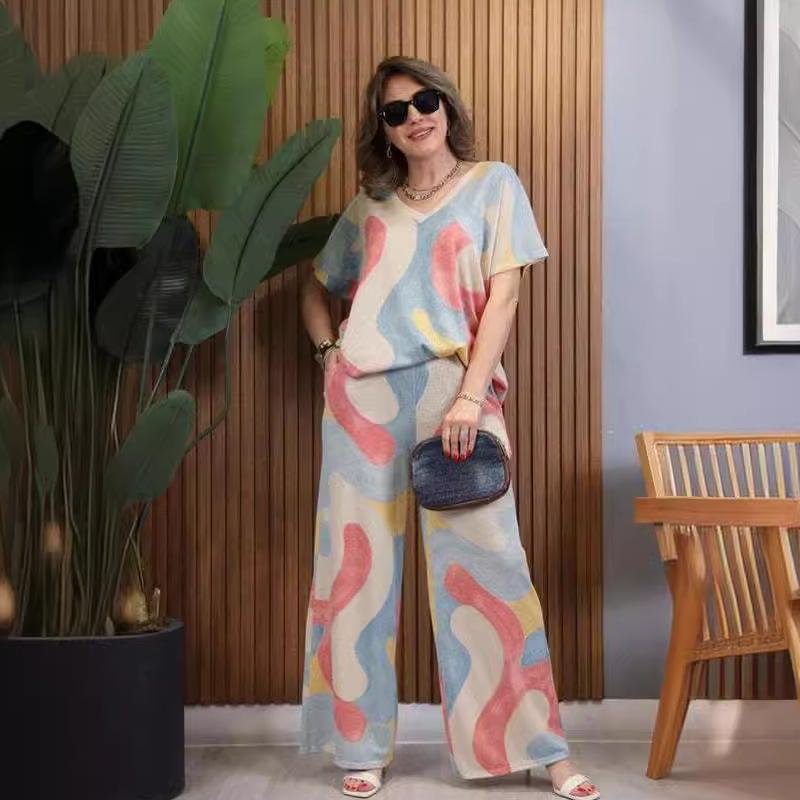 💥Descuento del 59% por tiempo limitado 💕Conjunto de top y pantalón con escote en pico en color contraste