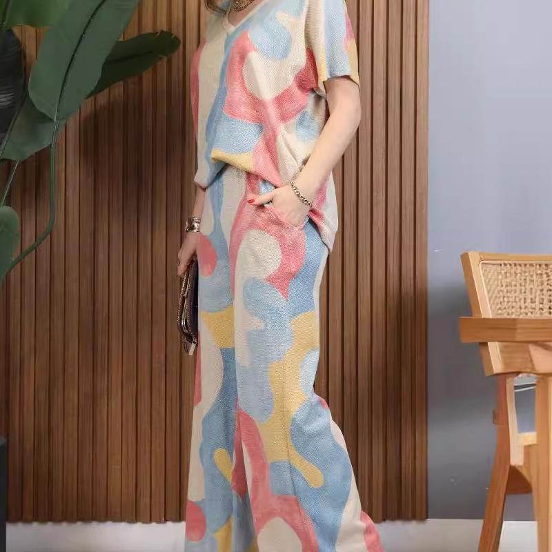 💥Descuento del 59% por tiempo limitado 💕Conjunto de top y pantalón con escote en pico en color contraste