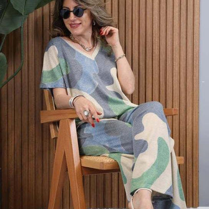 💥Descuento del 59% por tiempo limitado 💕Conjunto de top y pantalón con escote en pico en color contraste