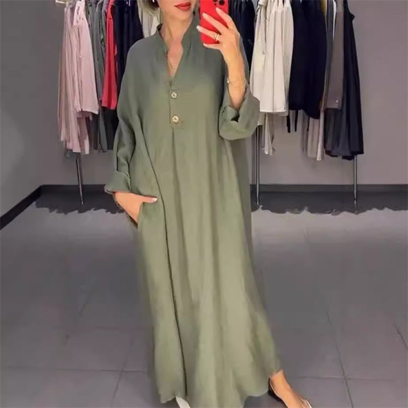 🌸Robe chemise longue ample avec poches pour femme