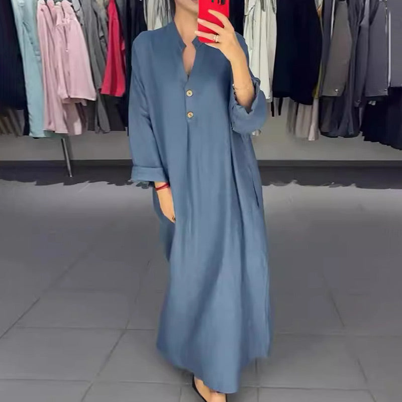 🌸Robe chemise longue ample avec poches pour femme