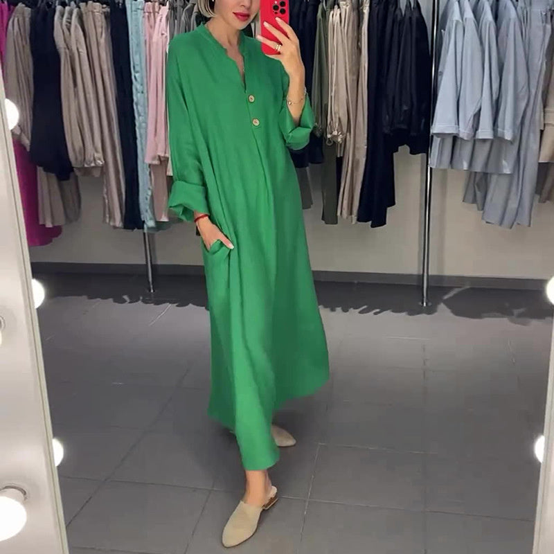 🌸Robe chemise longue ample avec poches pour femme