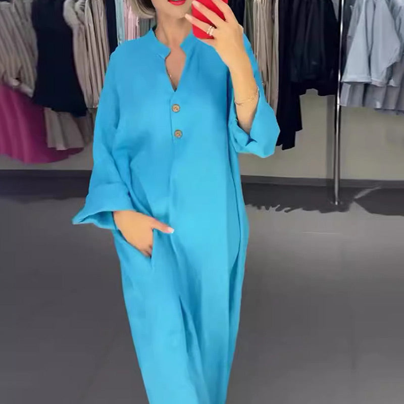 🌸Robe chemise longue ample avec poches pour femme